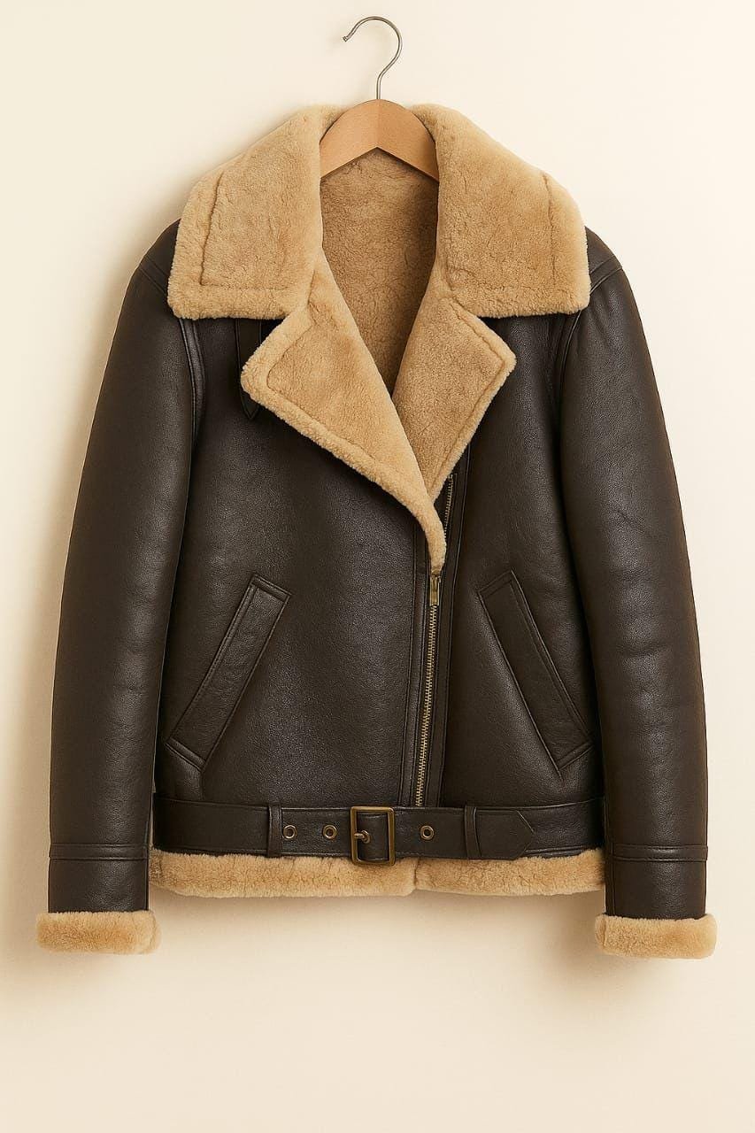 Brown shearling aviator jacket